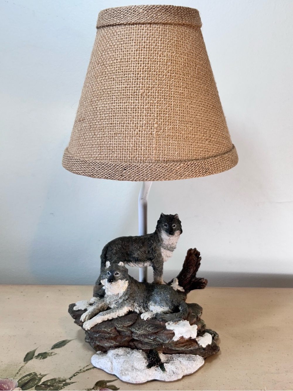 Wolf Table Lamp w/ Burlap Shade